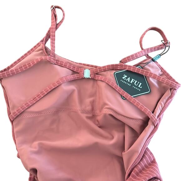 Zaful Light Coffee Clay Ribbed One piece Swimsuit NWT Woman Size Small - Picture 3 of 9
